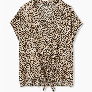 Torrid Challis Tie Front Midi Doman Blouse Leopard Blouse